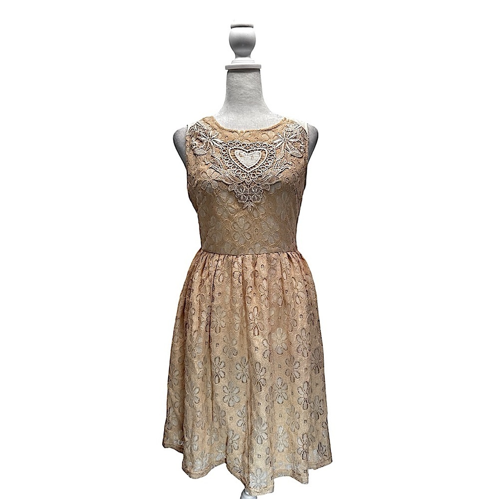 Beige Daisy Dress Floral Lace Overlay Sleeveless by Moon Coquette Feminine